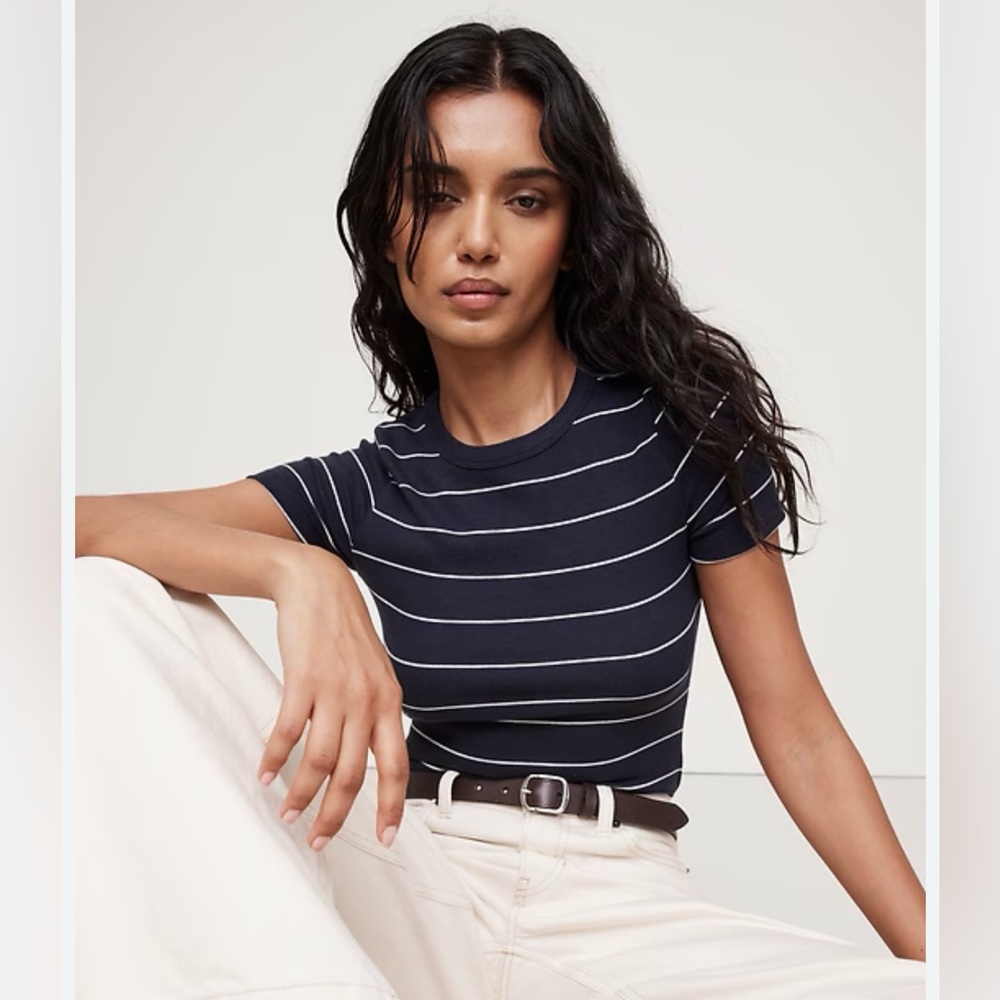 Banana Republic Striped Dark Blue and White Tee